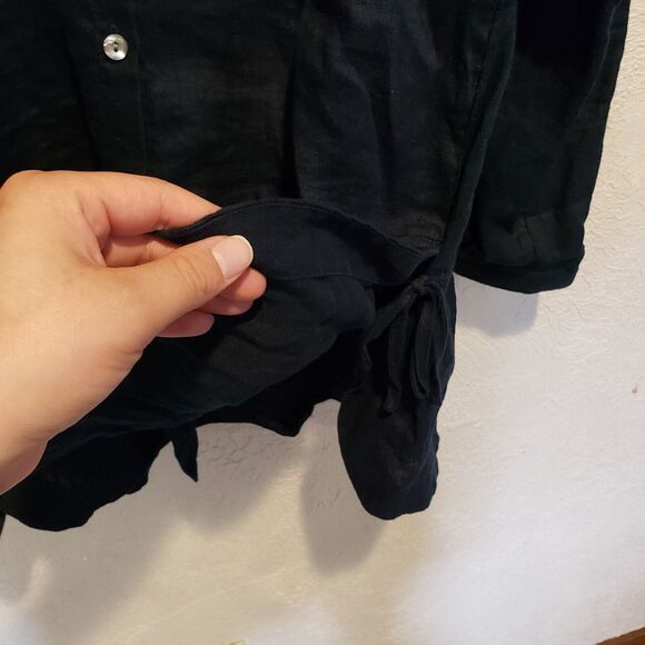 J Jill Tunic Womens Medium Navy Blue Love Linen Round Neck Tie Hem Split M - Picture 6 of 11